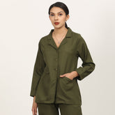 Barbara Co-Ord Set Of 2 - Blazer Shirt & Pants - Olive Green